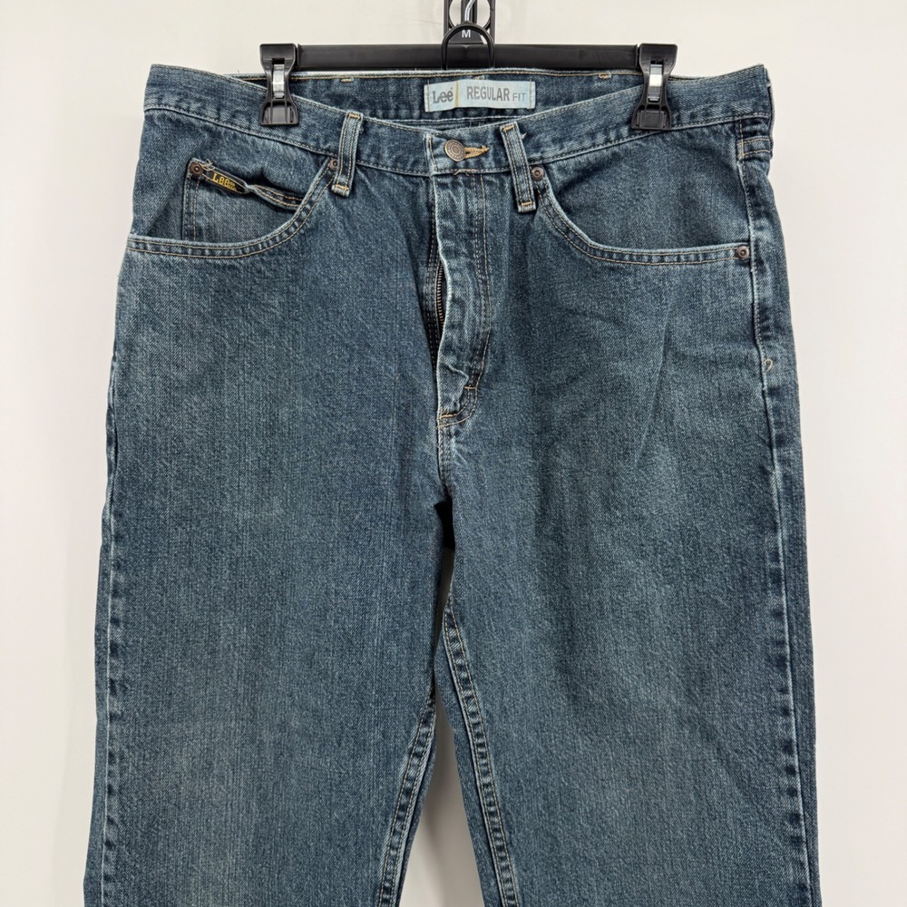 Lee Regular Fit Jeans Mens 36x32 Blue Solid Cotton Straight Leg Denim